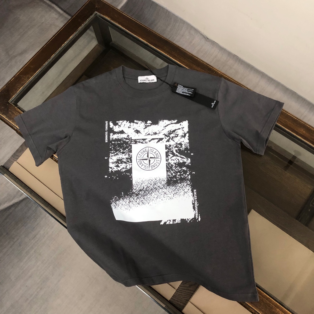 触り心地のいいストーン アイランド t シャツ偽物 日常トップス 純綿Tシャツ柔らかい 人気品 4色可選 グレイ_1