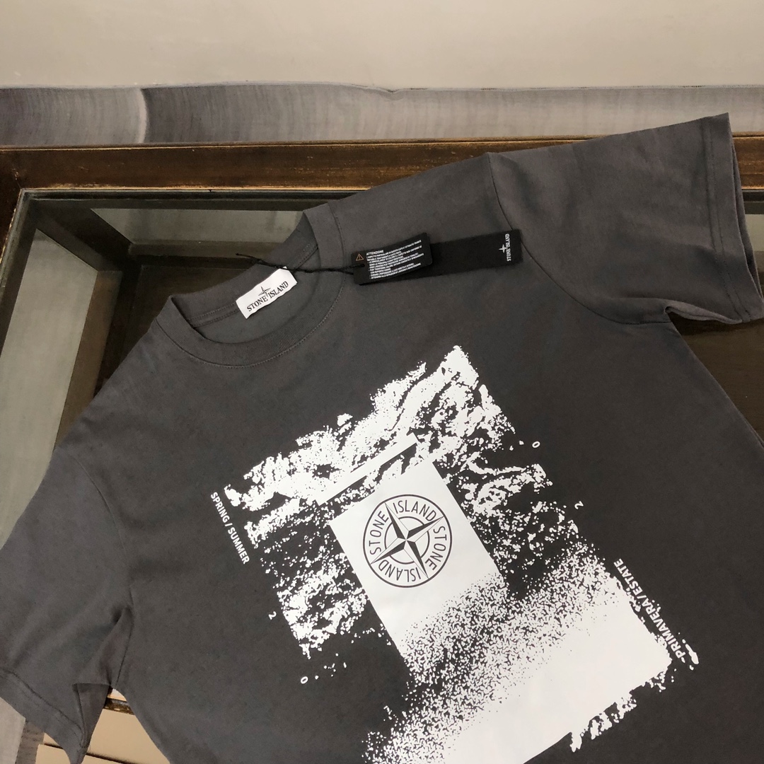 触り心地のいいストーン アイランド t シャツ偽物 日常トップス 純綿Tシャツ柔らかい 人気品 4色可選 グレイ_3