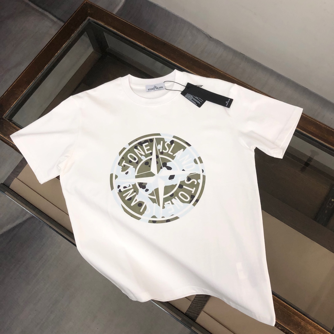 純綿Tシャツ ストーン アイランド ロン t 定価偽物 日常トップス HOT品質保証  柔らかい 2色可選 ホワイト_1
