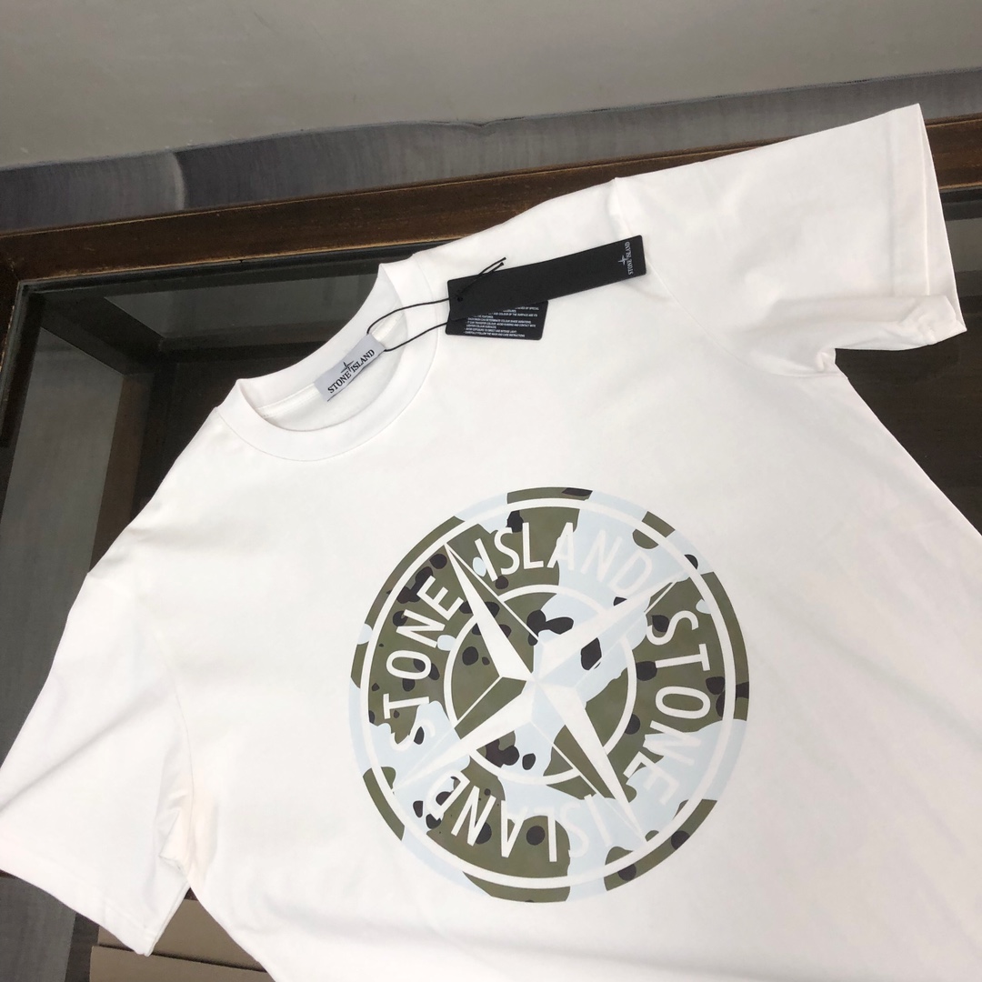 純綿Tシャツ ストーン アイランド ロン t 定価偽物 日常トップス HOT品質保証  柔らかい 2色可選 ホワイト_3