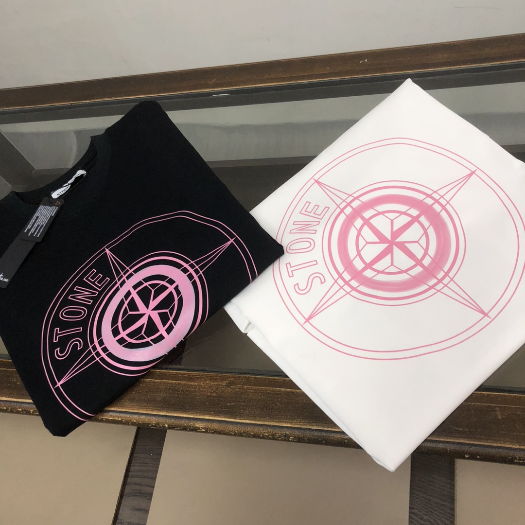 人気定番可愛いストーン アイランド t シャツｎ級品 日常トップス 純綿トップス ゆったり 人気販売 2色可選 ブラック_2