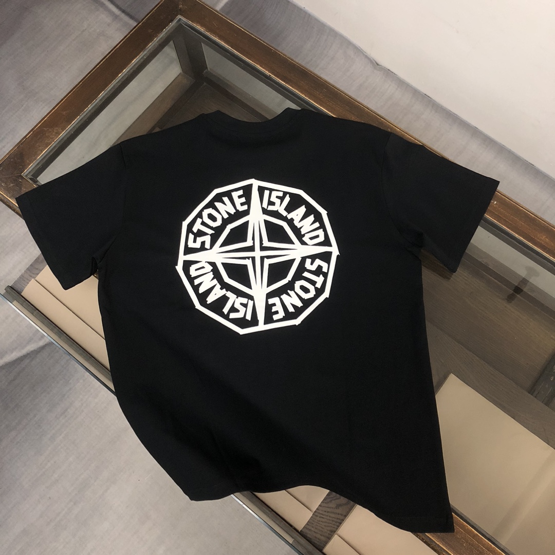 ストーン アイランド ロング t シャツスーパーコピー 日常トップス 純綿トップス ゆったり 人気販売 短袖 4色可選 ブラック_2