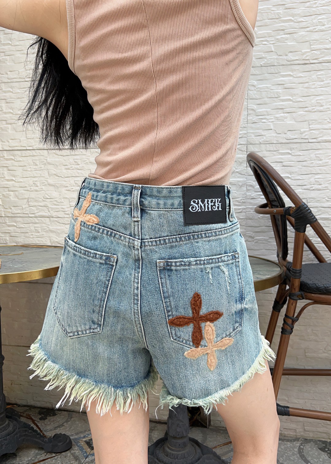 SMFKズボンチェックコピー 短パン ショットパンツ 半身ズボン デニム ファッション 美脚 レディース ブルー_6
