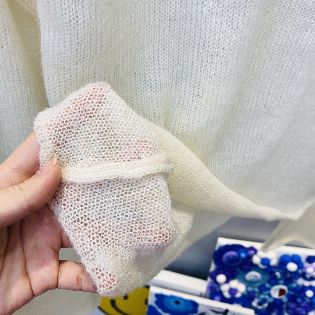 SMFKセーター amiコピー 長袖トップス ファッション ニット 薄い ゆったり 透視 人気品 ホワイト_8