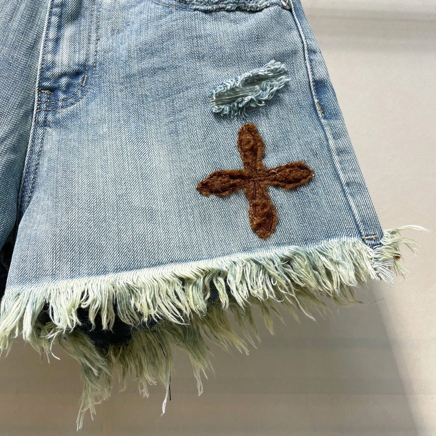 NEW夏のSMFKズボンチャック激安通販 ショットパンツ 短パン レディース デニム 刺繍 ブルー_5