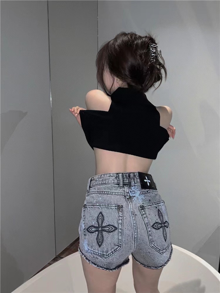 SMFKズボン中文ｎ級品 24年夏新款 シンプル 夏服 短パン ショットパンツ デニム 美脚 レディース ブルー_6