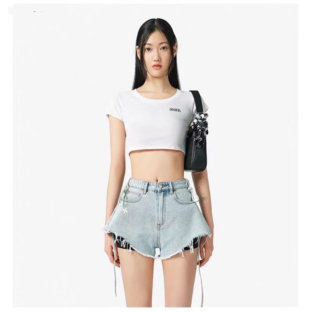 夏服 SMFKズボンチャック偽物 シンプル 短パン ショットパンツ 夏 新作登場 デニム ファッション レディース ブルー_1