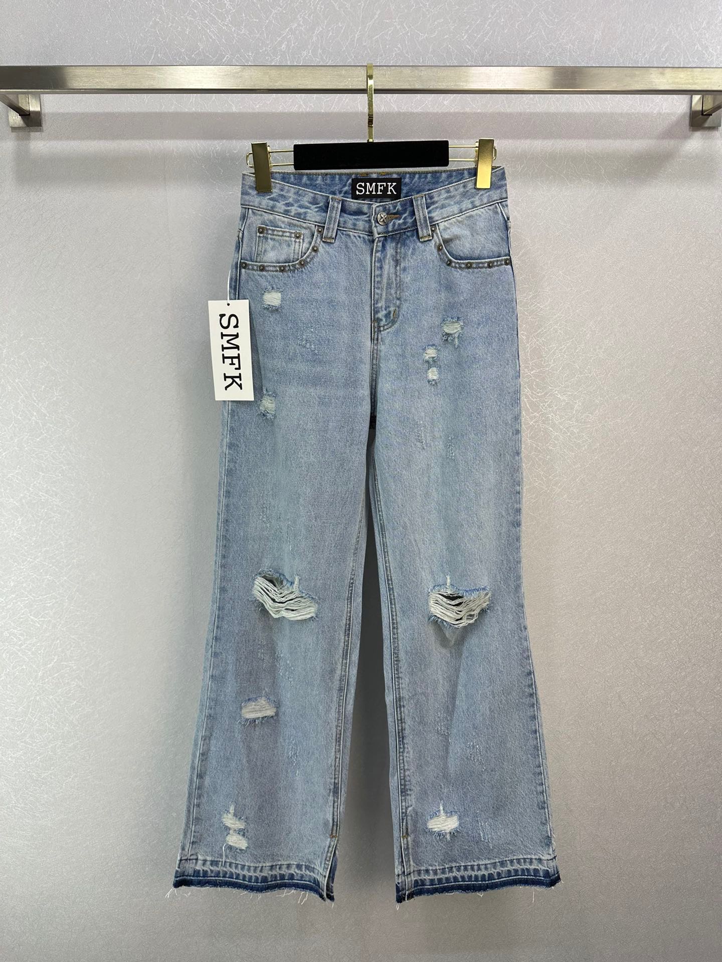 お得100%新品 SMFKジーンズチクマコピー シンプル パンツ 夏 デニムズボン ゆったり ラッパ形 人気新作 ブルー_1