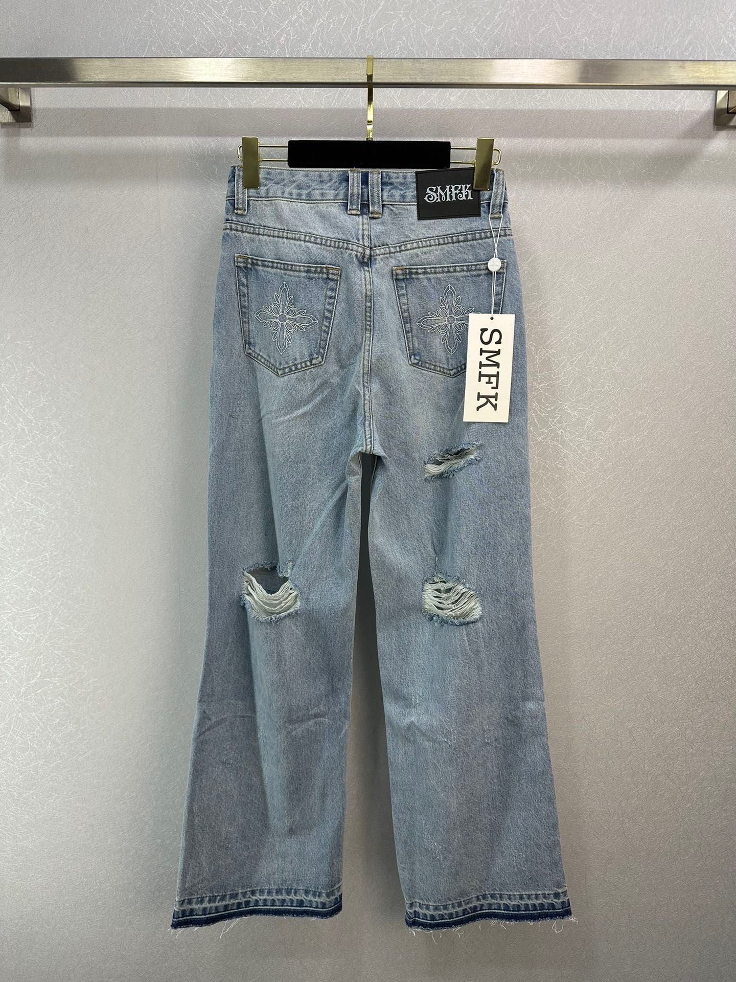 お得100%新品 SMFKジーンズチクマコピー シンプル パンツ 夏 デニムズボン ゆったり ラッパ形 人気新作 ブルー_2