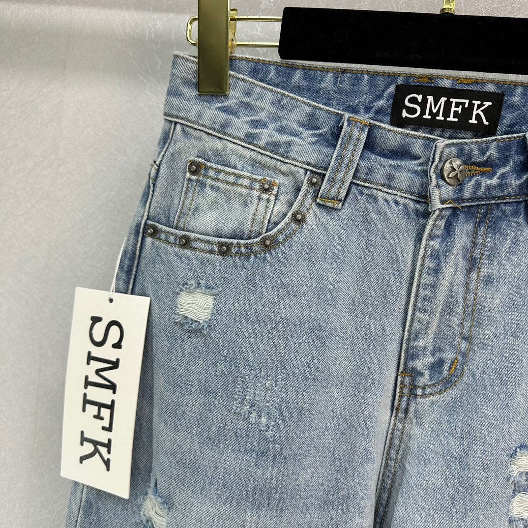 お得100%新品 SMFKジーンズチクマコピー シンプル パンツ 夏 デニムズボン ゆったり ラッパ形 人気新作 ブルー_4