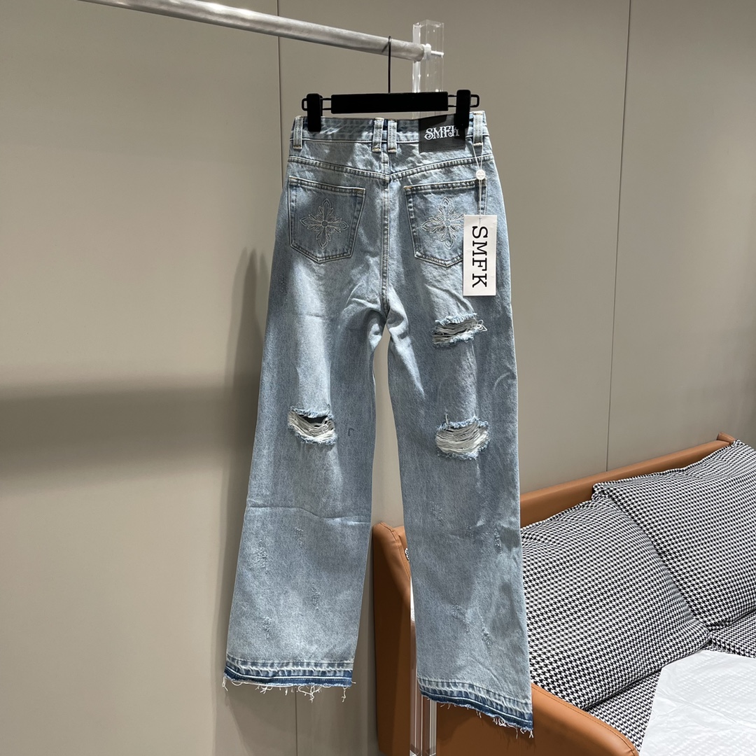 お得!!SMFKジーンズ日本偽物 シンプル パンツ 夏 デニムズボン ファッション ダメージ 人気新作 ブルー_2