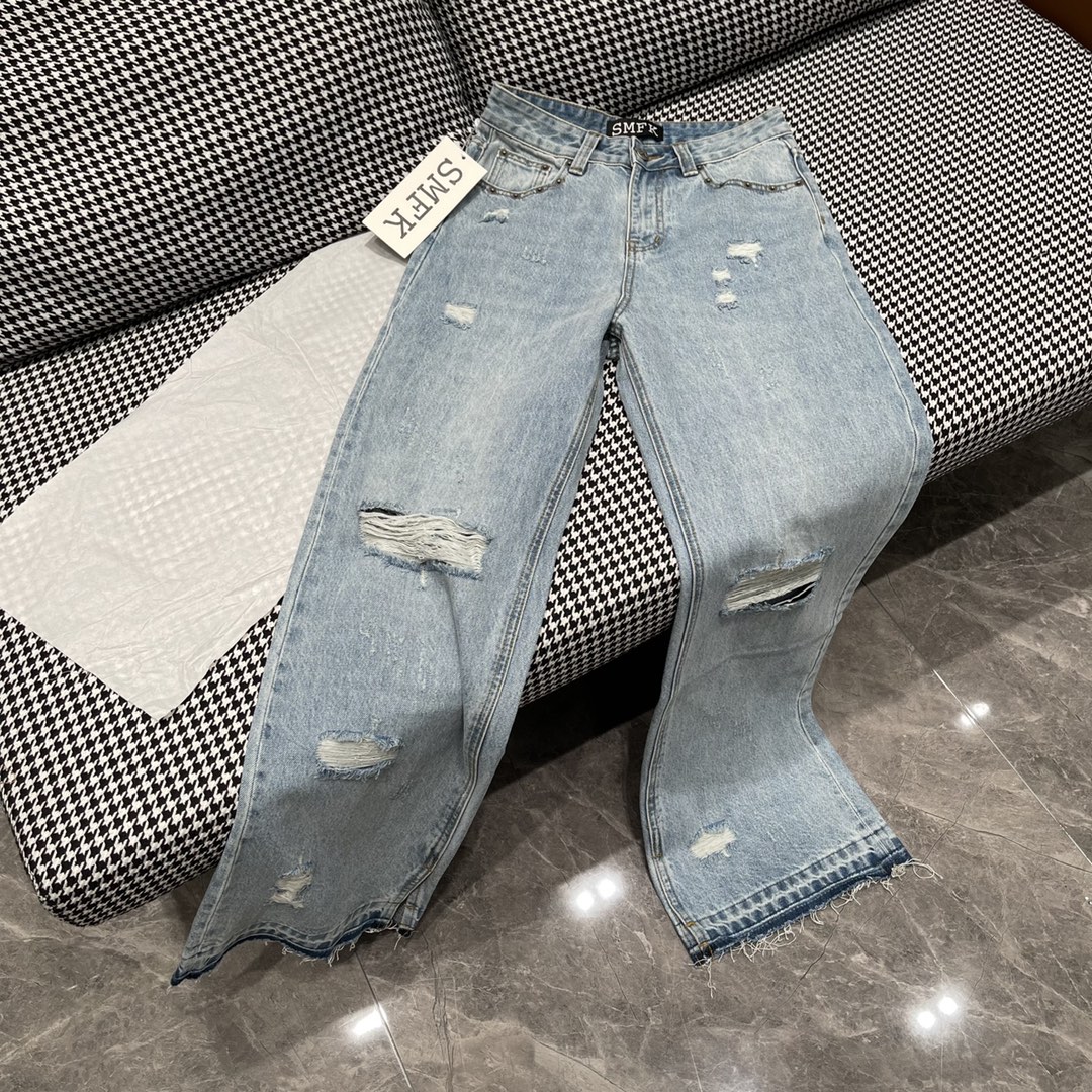 お得!!SMFKジーンズ日本偽物 シンプル パンツ 夏 デニムズボン ファッション ダメージ 人気新作 ブルー_3