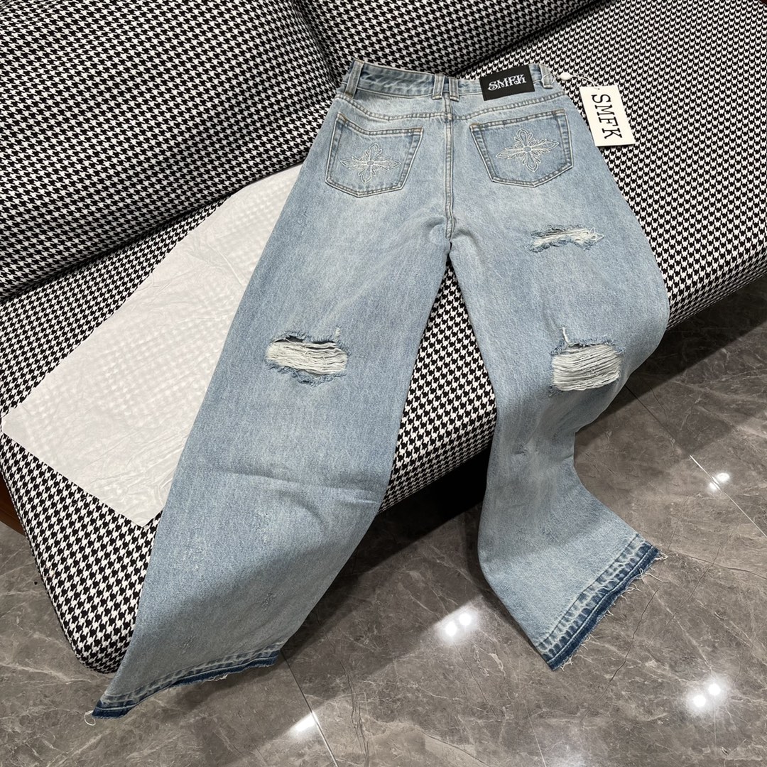 お得!!SMFKジーンズ日本偽物 シンプル パンツ 夏 デニムズボン ファッション ダメージ 人気新作 ブルー_8
