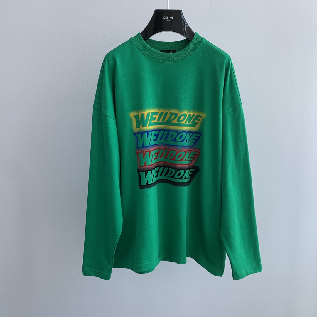 WE11DONE 個性的 24年夏新款 ウェルダンとは激安通販 純綿トップス Tシャツ 長袖 ゆったり 柔らかい グリーン_1