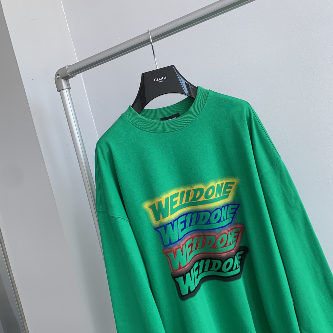WE11DONE 個性的 24年夏新款 ウェルダンとは激安通販 純綿トップス Tシャツ 長袖 ゆったり 柔らかい グリーン_3