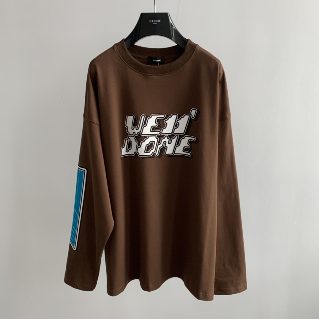 WE11DONE 個性的 トップウェディング偽物 純綿トップス Tシャツ 長袖 ゆったり 柔らかい ブラウン_9