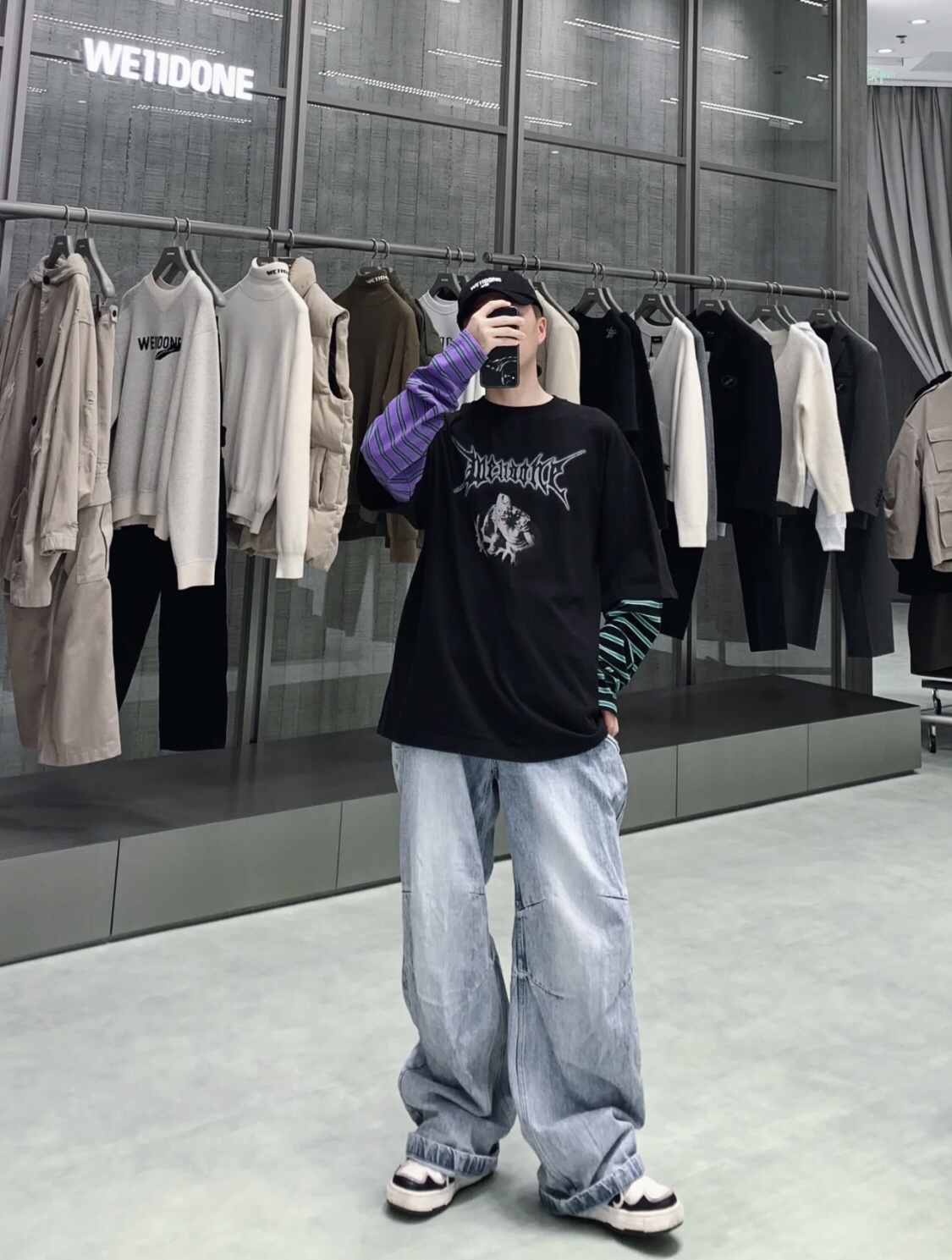 WE11DONE トップウェルコピー 長袖 ミックスTシャツ 純綿トップス ゆったり シンプル ブラック_2