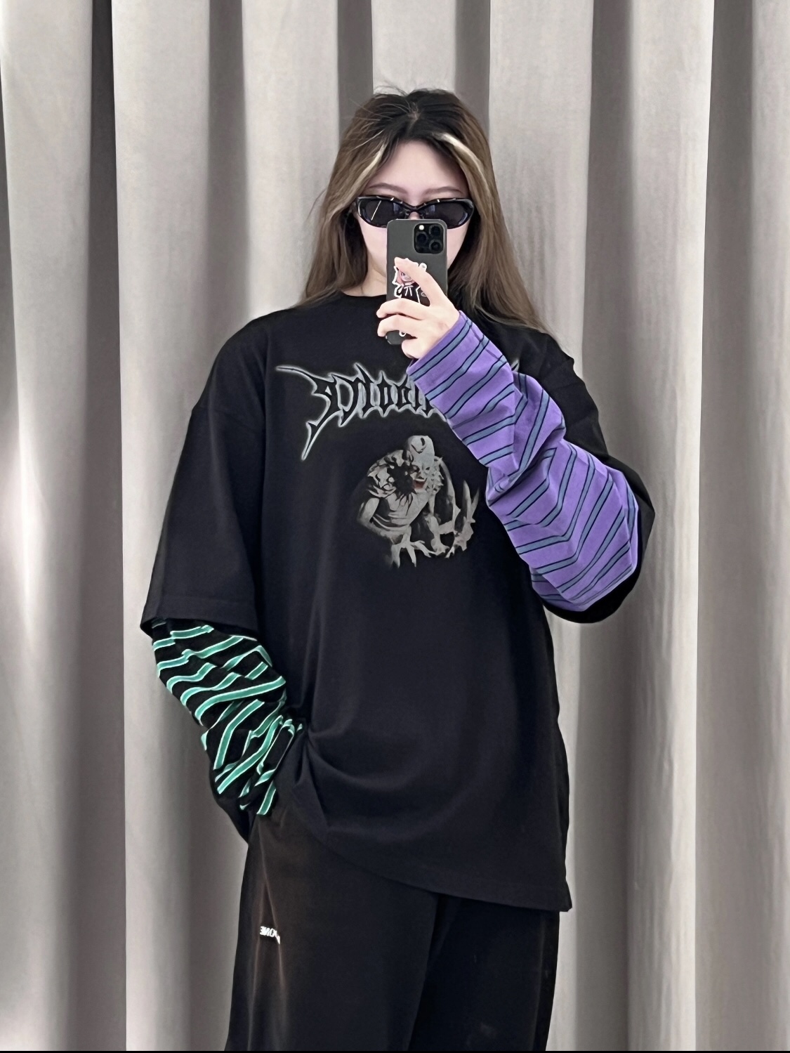 WE11DONE トップウェルコピー 長袖 ミックスTシャツ 純綿トップス ゆったり シンプル ブラック_6