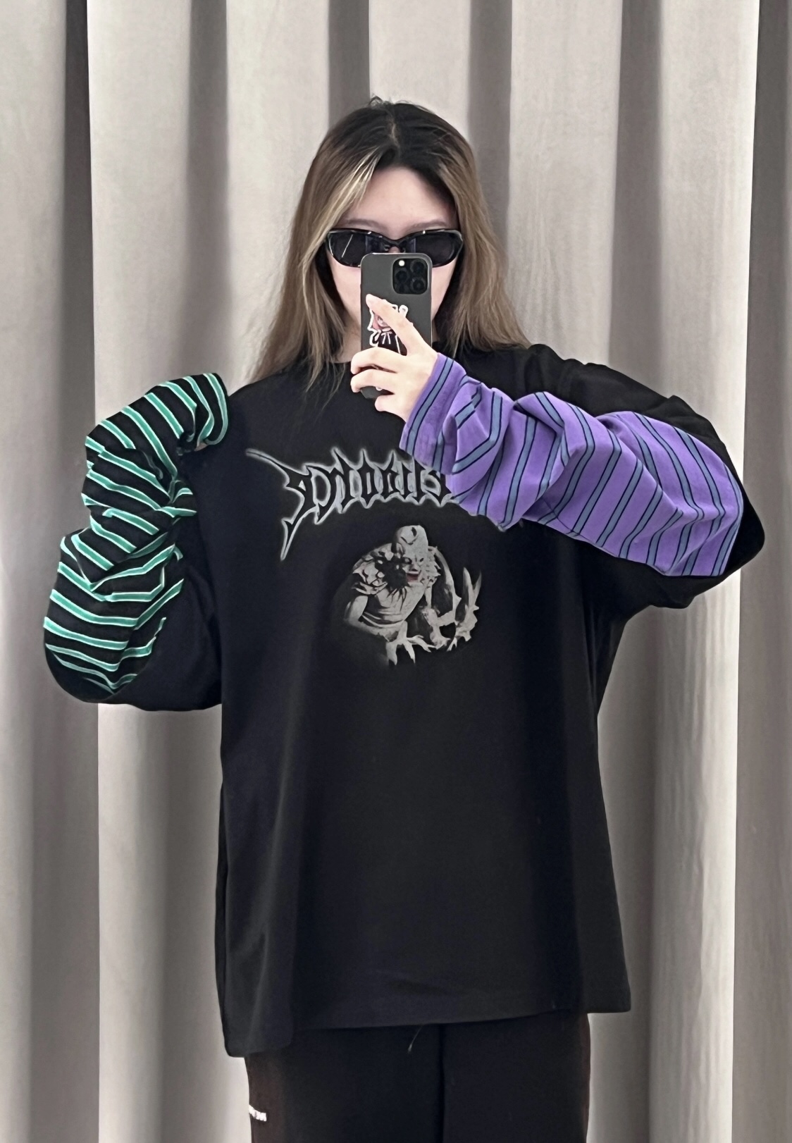 WE11DONE トップウェルコピー 長袖 ミックスTシャツ 純綿トップス ゆったり シンプル ブラック_7