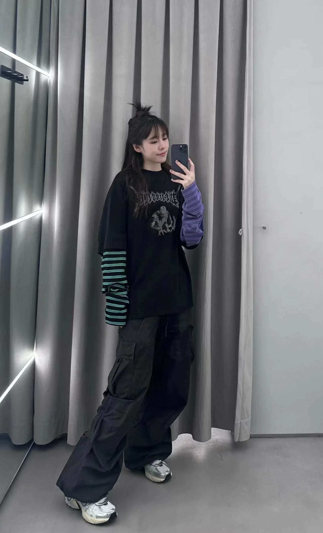 WE11DONE トップウェルコピー 長袖 ミックスTシャツ 純綿トップス ゆったり シンプル ブラック_8