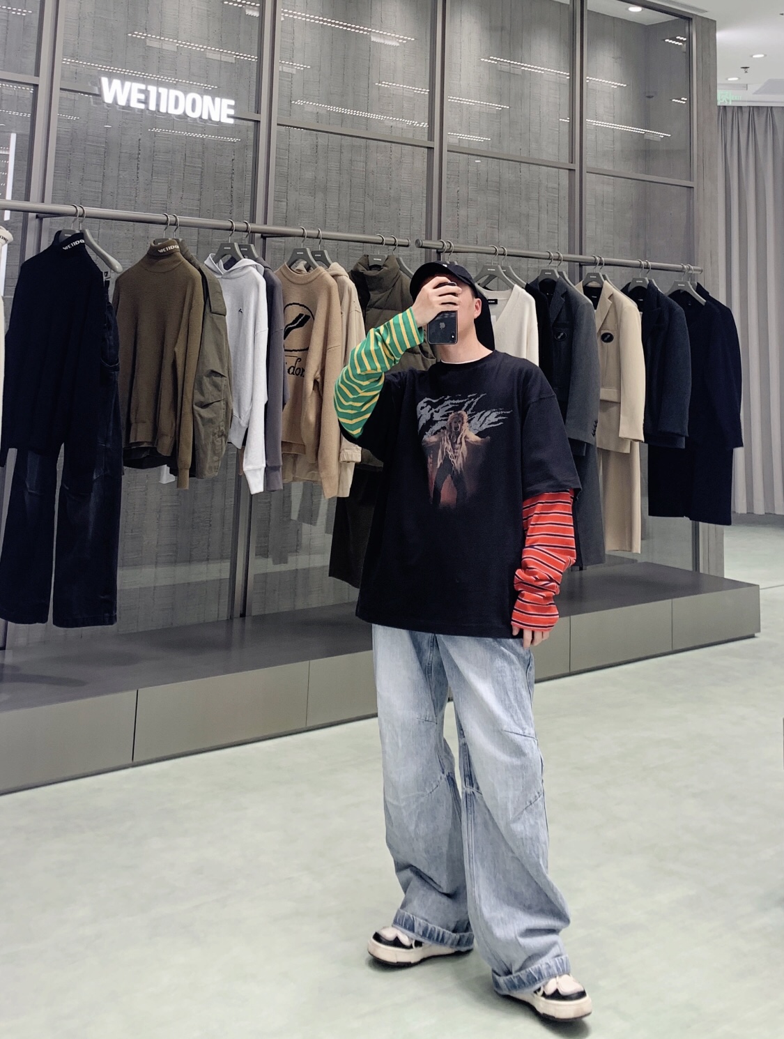 WE11DONE ウェルトップｎ級品 長袖 ミックスTシャツ 純綿トップス ゆったり シンプル 縞袖 カラフル_1