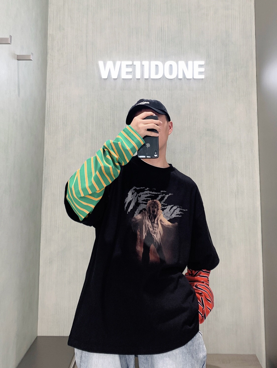 WE11DONE ウェルトップｎ級品 長袖 ミックスTシャツ 純綿トップス ゆったり シンプル 縞袖 カラフル_2
