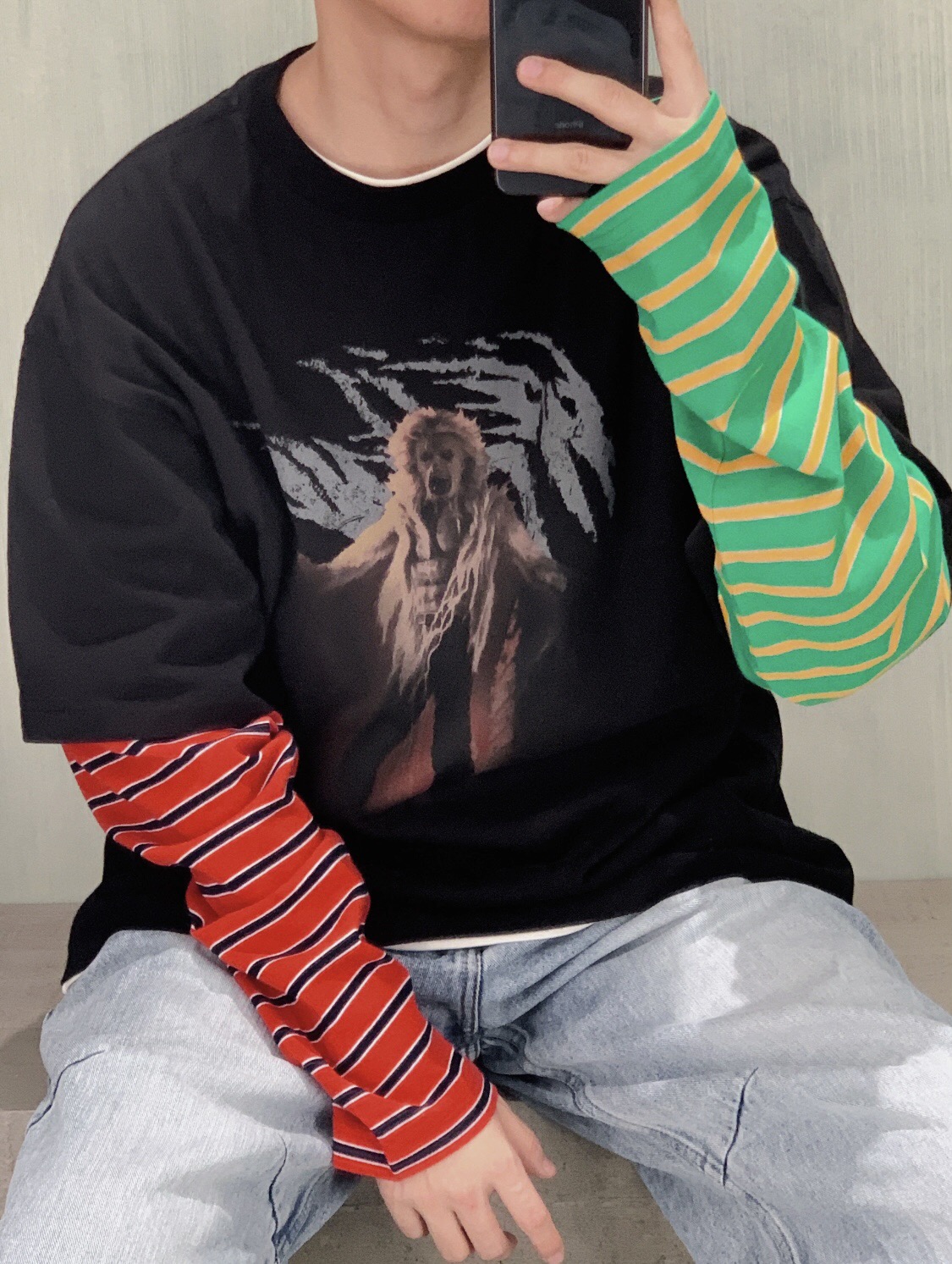 WE11DONE ウェルトップｎ級品 長袖 ミックスTシャツ 純綿トップス ゆったり シンプル 縞袖 カラフル_3