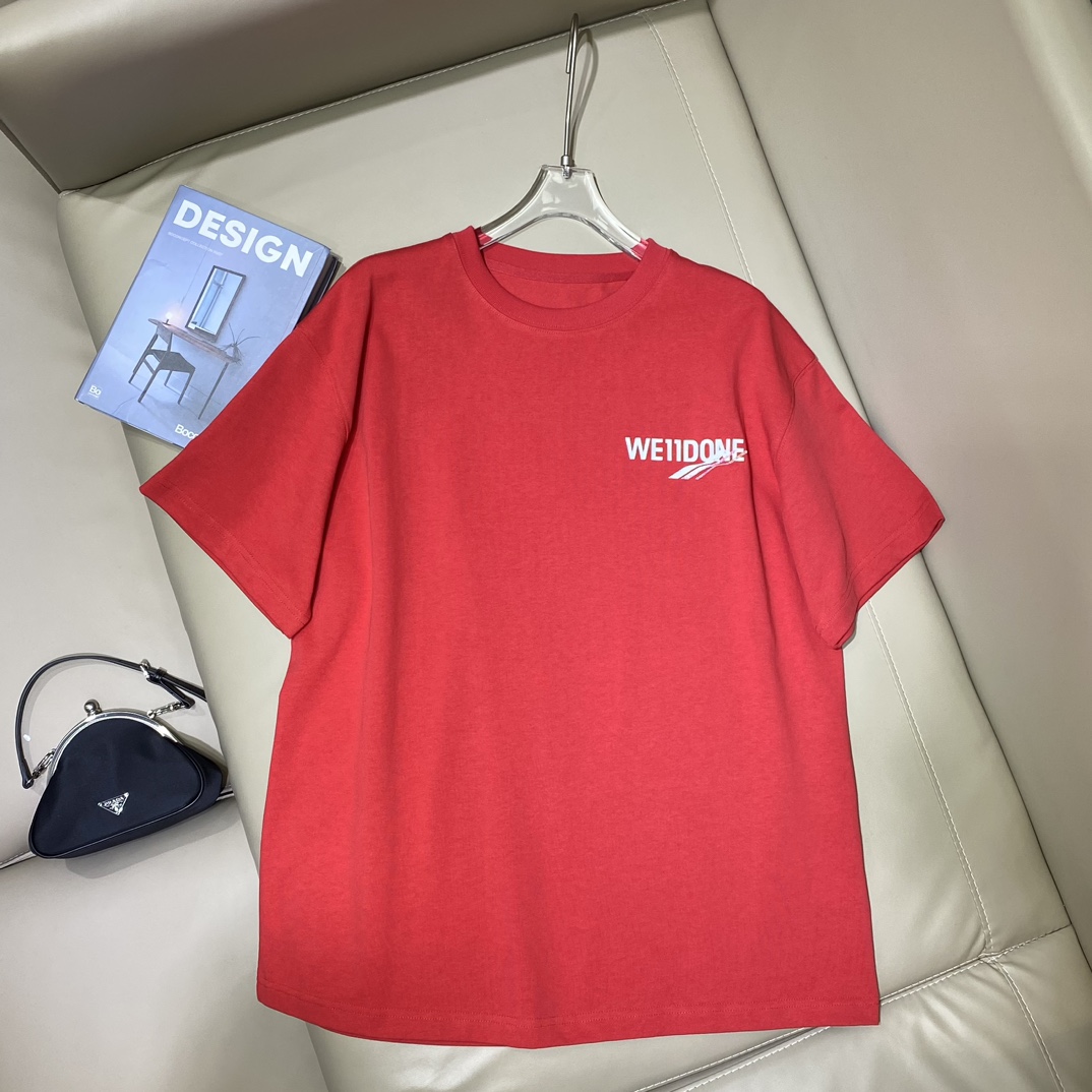 WE11DONE ウェルダンtシャツ偽物 シンプル トップス 純綿 丸首 お買い得豊富な ファッション レッド_1