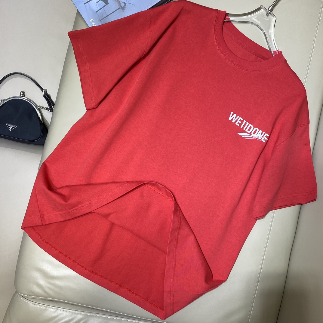 WE11DONE ウェルダンtシャツ偽物 シンプル トップス 純綿 丸首 お買い得豊富な ファッション レッド_2