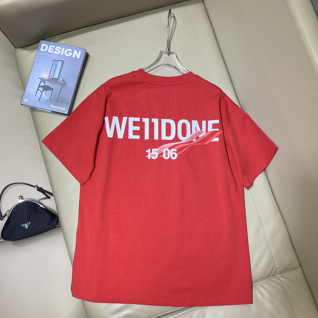 WE11DONE ウェルダンtシャツ偽物 シンプル トップス 純綿 丸首 お買い得豊富な ファッション レッド_8