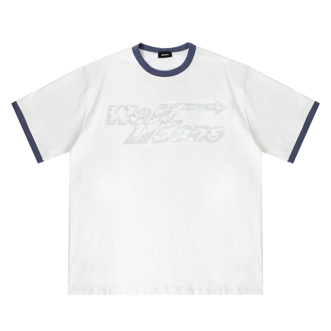 WE11DONE ウェルダン英語コピー 爽やかな 純綿tシャツ シンプルトップス 丸首 男女兼用 ホワイト_6