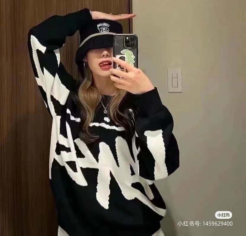 stussy 抜群な存在感  ステューシーセーター偽物 セーター 暖かい 男女兼用 カップル トップス ニット ブラック_5