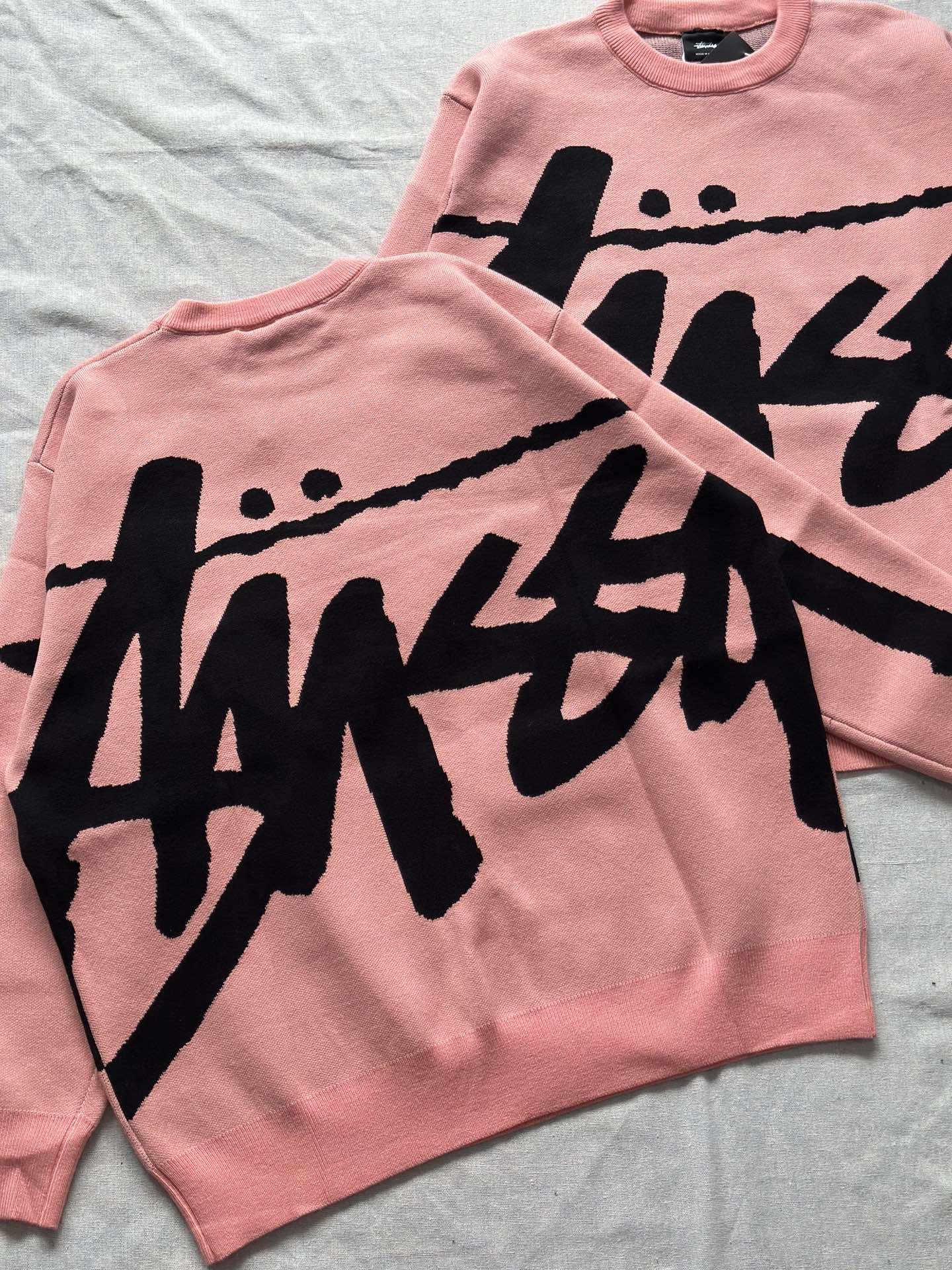 ステューシーセーターサイズ感偽物 ニットトップス 暖かい 日常服 大人気 大きいロゴ ゆったり ピンク_2