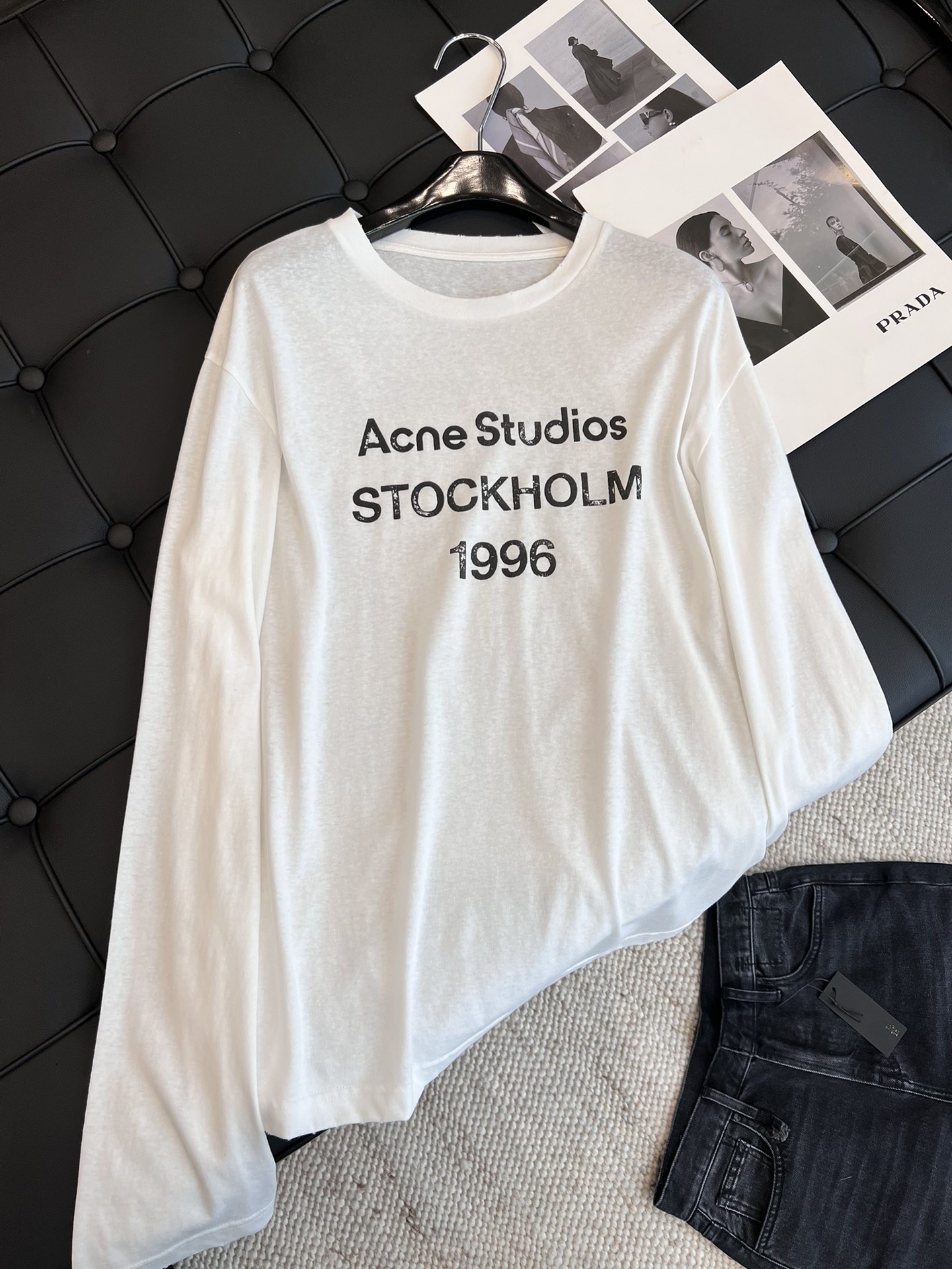 お買い得豊富な アクネストゥディオズ とはコピー 純綿 Tシャツ 長袖 柔らかい プリント 日焼け止め ホワイト_1