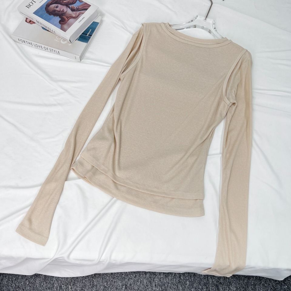 アクネ メンズ tシャツ偽物 純綿 激安品 長袖 トップス プリント フェイクレイヤード 通勤 レディース ブラウン_6