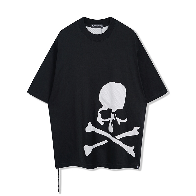 爽やかな マスターマインド スタジャン偽物 純綿 Tシャツ トップス 短袖 髑髏プリント ゆたっり メンズ ブラック_1