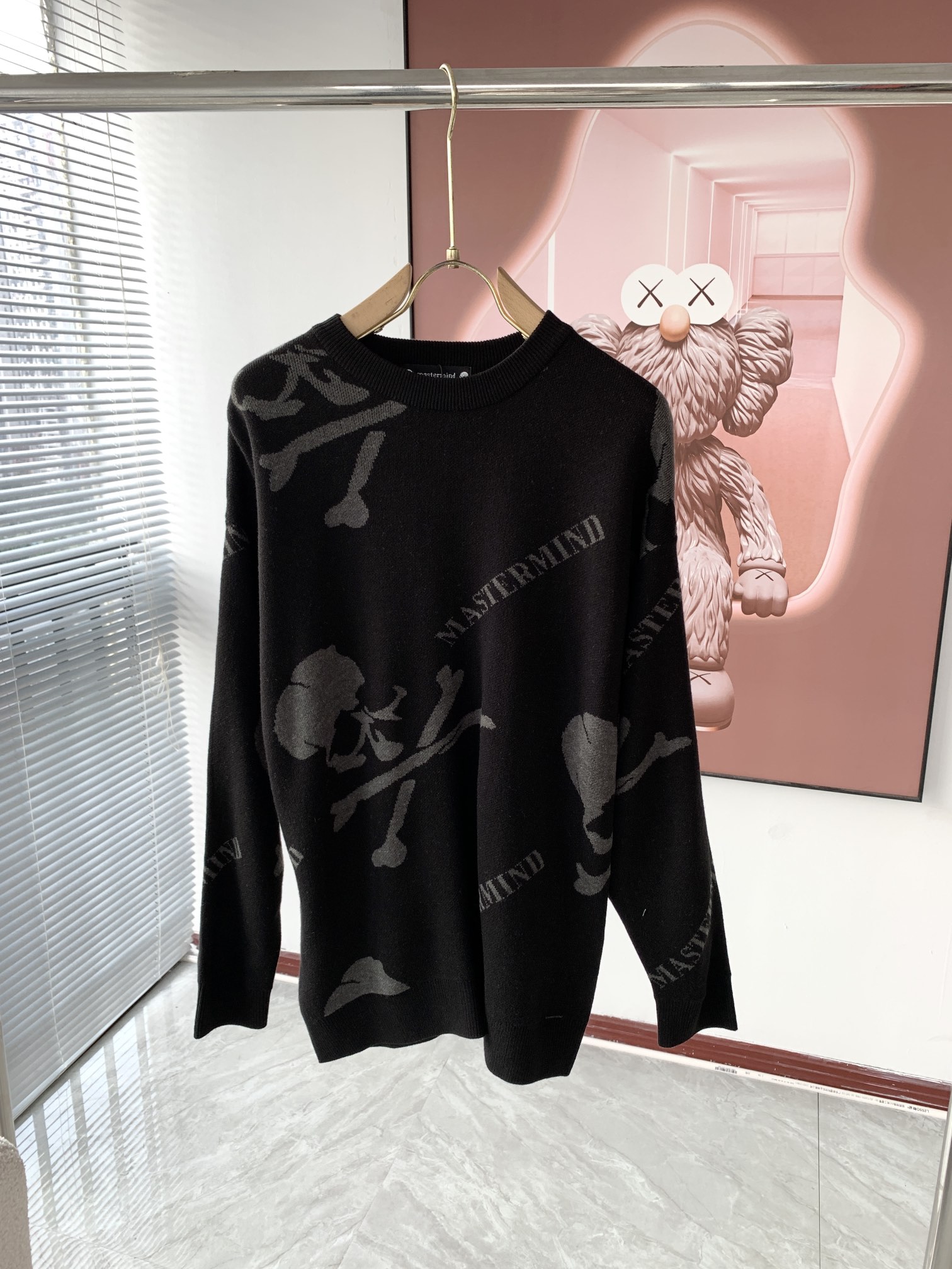 MASTERMIND ホスピタリティマインド とはコピー ウール セーター トップス 柔らかい ニット 髑髏ロゴ ブラック_1