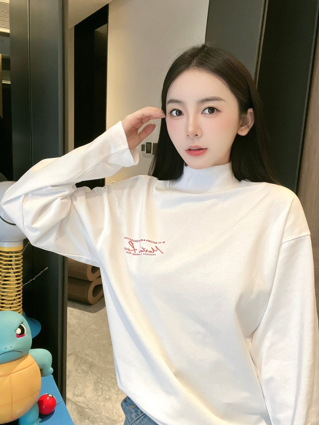 マーティンローズナイキ激安通販 純綿 トップス 長袖 tシャツ シンプル ファッション ハイネック ゆったり ホワイト_5