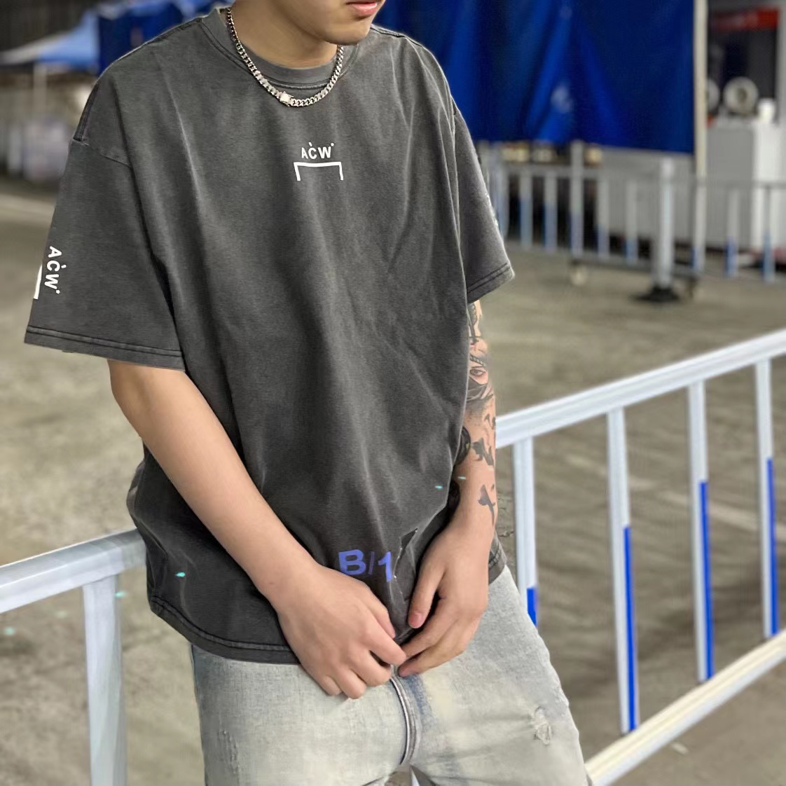 夏服 アコールドウォール tシャツ激安通販 純綿 トップス ゆったり 半袖 日常服 シンプル 柔らかい グレイ_3