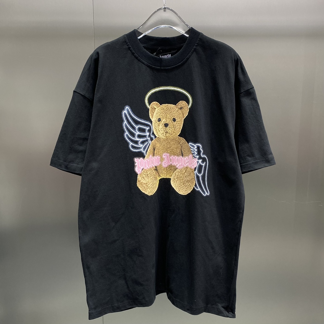 パームエンジェルス シャツ激安通販 純綿 トップス 天使熊プリント 半袖 柔らかい 人気品 快適 ブラック_1
