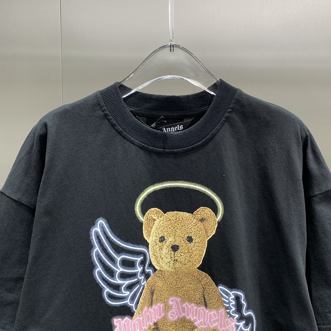 パームエンジェルス シャツ激安通販 純綿 トップス 天使熊プリント 半袖 柔らかい 人気品 快適 ブラック_3