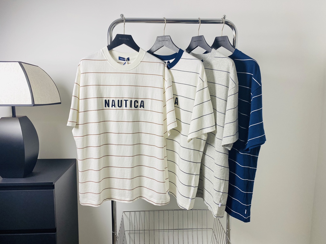 ノーティカ 半袖シャツスーパーコピー 純綿 人気tシャツ トップス 短袖 縞 ゆったり 品質保証 シンプル 男女兼用 4色可選_1