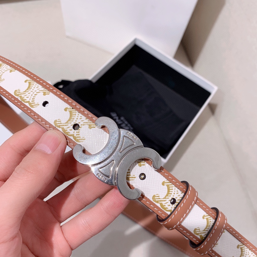 セリーヌ ベルトバッグ ナノスーパーコピー 本革 ベルト レディース レザー 人気 パンチング 調整可 シルバーバックル 細ベルト ホワイト_9