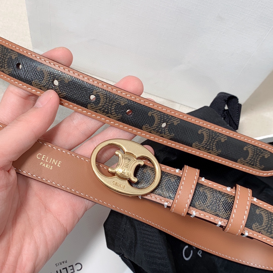 セリーヌ アメリカｎ級品 本革 細ベルト レディース レザー 人気 パンチング 調整可 丸い形ゴールドバックル ブラック_2