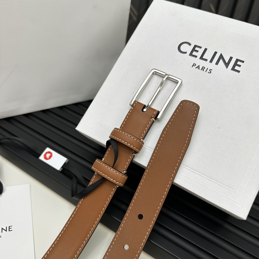 セリーヌ マイクロベルトｎ級品 牛革 パンチング レディース 仕事用 レザー レディース ビジネス シルバーバックル ブラウン_7