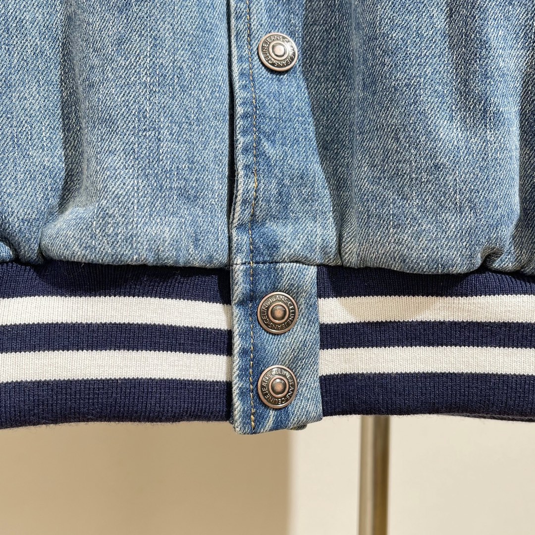 セリーヌ ブルゾンスーパーコピー ジャケット トップス アウター 秋冬新作 デニム フード付き 刺繍 ファッション 野球服 ブルー_9