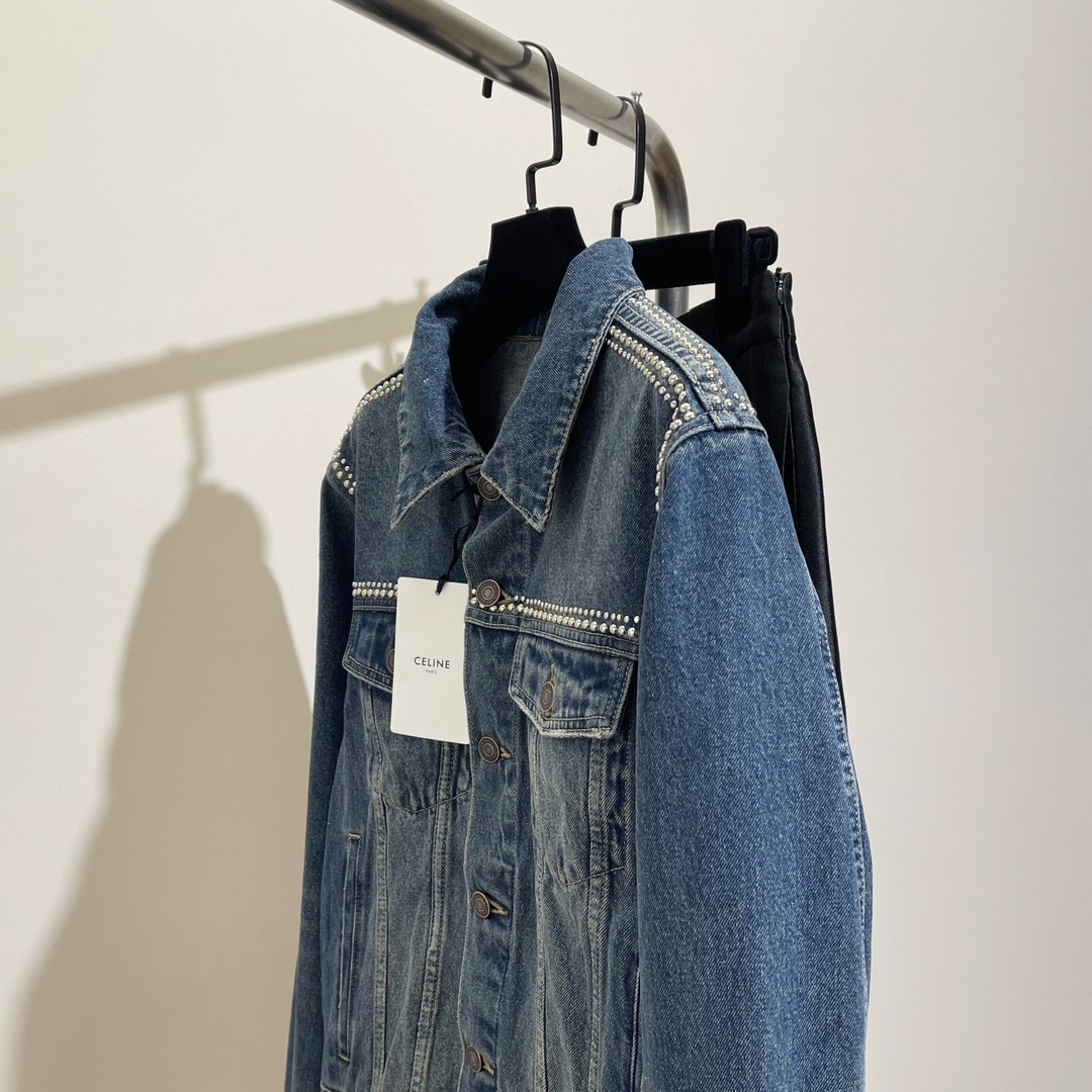 セリーヌ メンズ ブルゾン偽物 ジャケット トップス アウター デニム ファッション 柔らかい シンプル ブルー_2