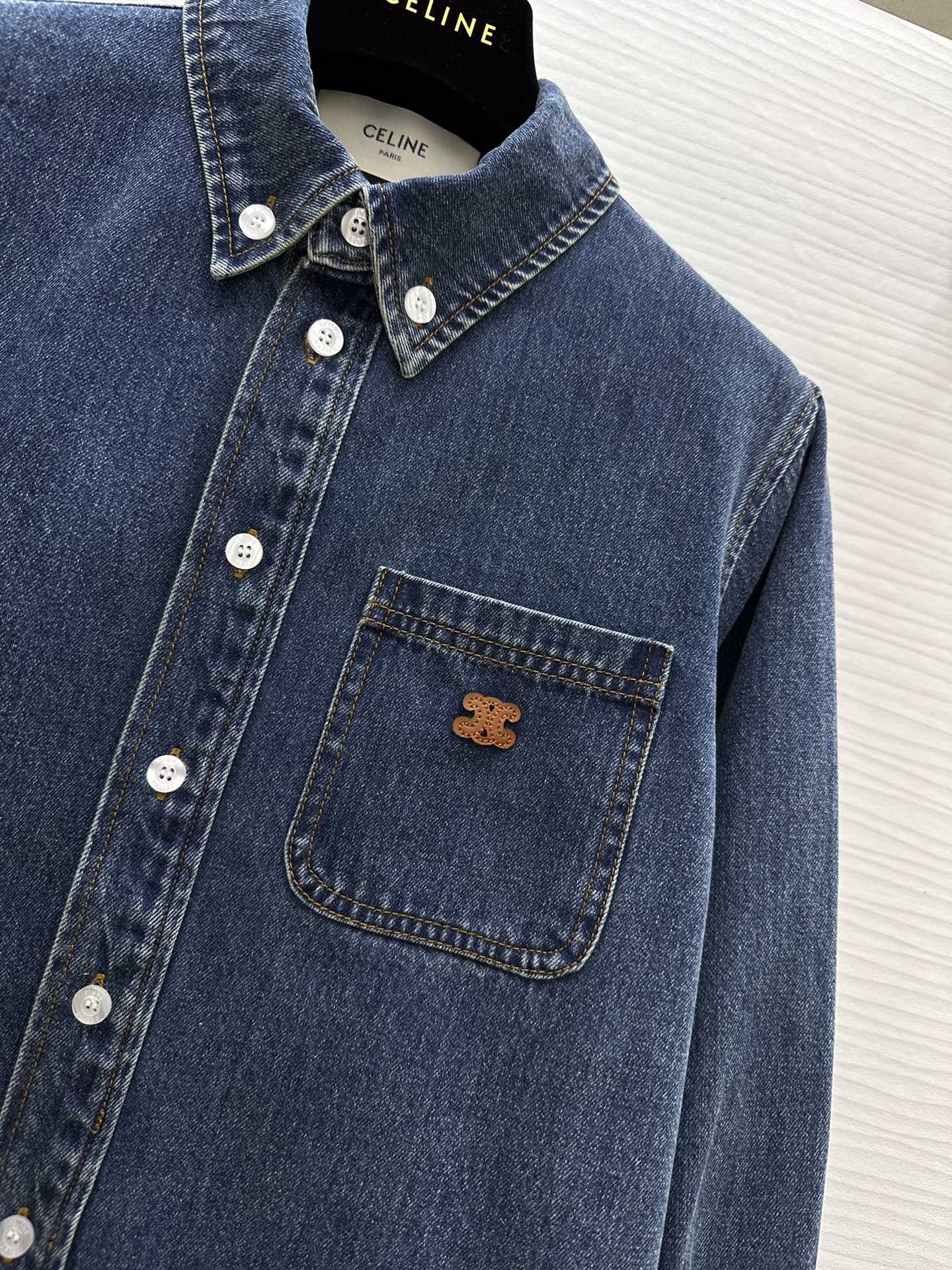 セリーヌ アウター メンズ偽物 カジュアル ロゴ刺繍 デニム トップス ジャケット ショット 襟 秋冬新作 ブルー_5