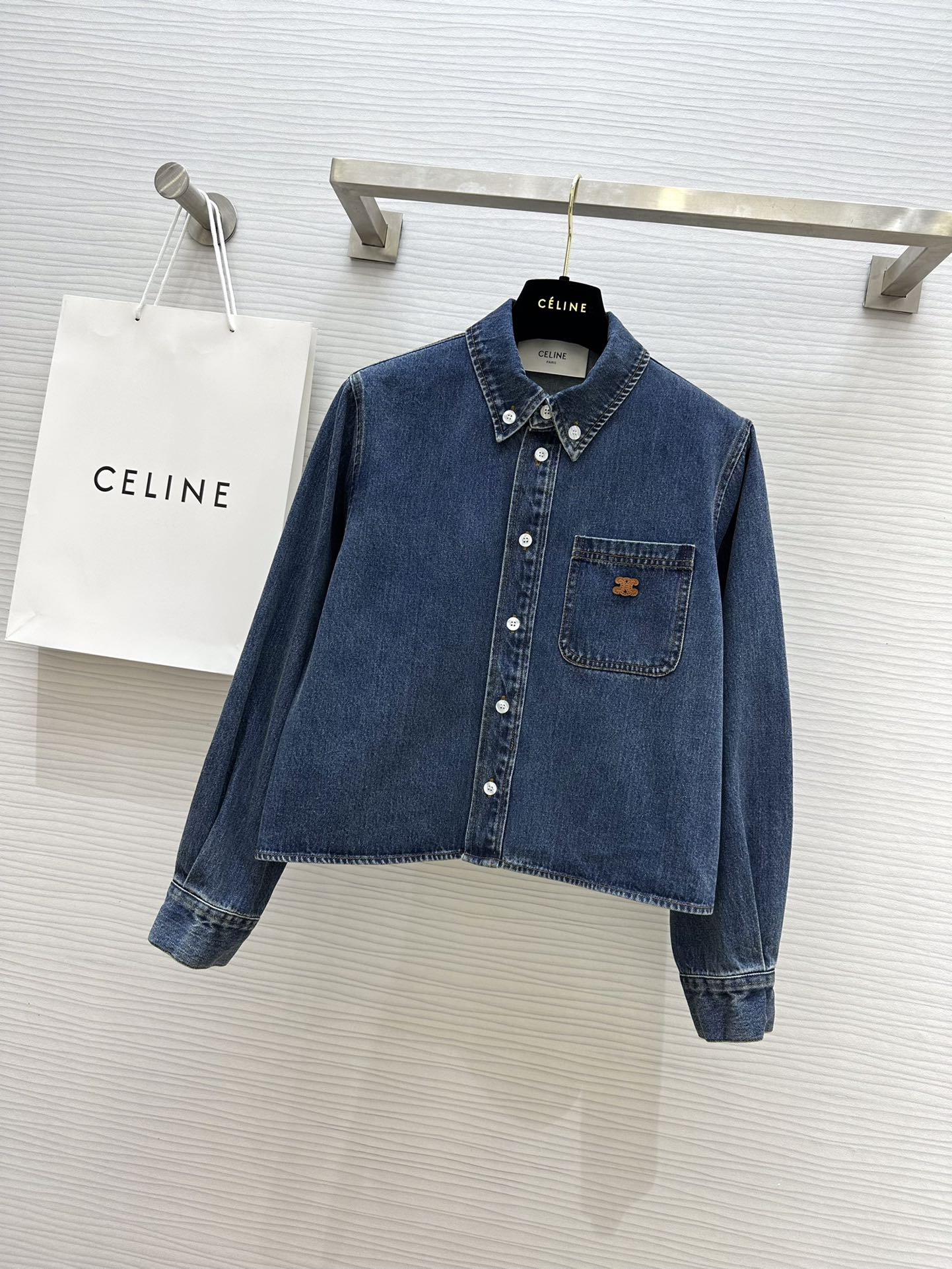 セリーヌ アウター メンズ偽物 カジュアル ロゴ刺繍 デニム トップス ジャケット ショット 襟 秋冬新作 ブルー_7
