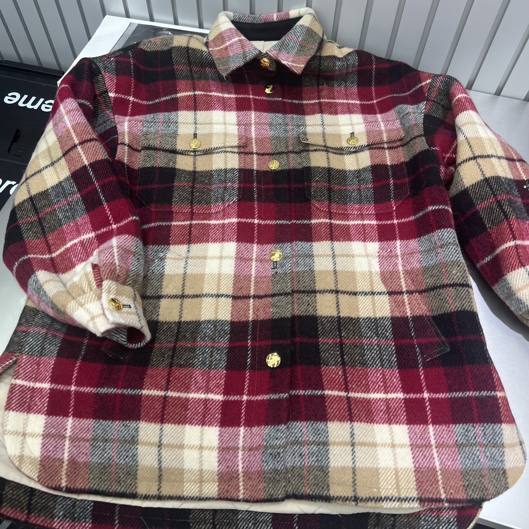 セリーヌ ジャケット ツイードｎ級品 トップス 厚い ファッション ウール 格子模様 柔らかい 品質保証 男女兼用 レッド_3